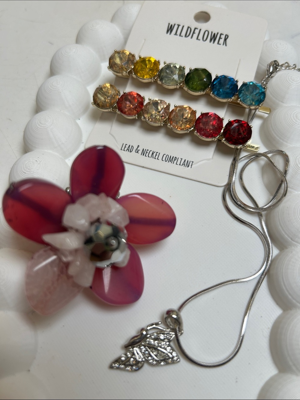 Bundle 3 pz Pendant Necklace with Multicolor Crystal Clips and ring